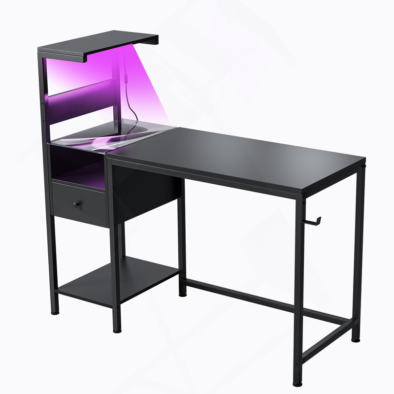 Computer Desk with Power Outlet & Storage Shelves, Study Table with USB Ports Charging Station