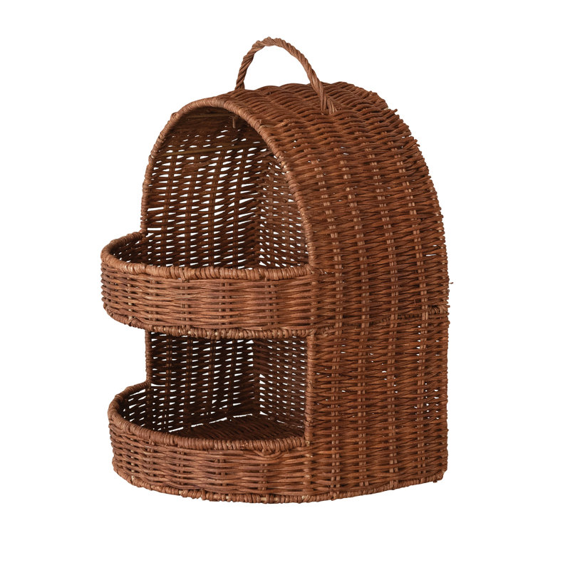 Hand-Woven Rattan 2-Tier Covered Basket With Handle