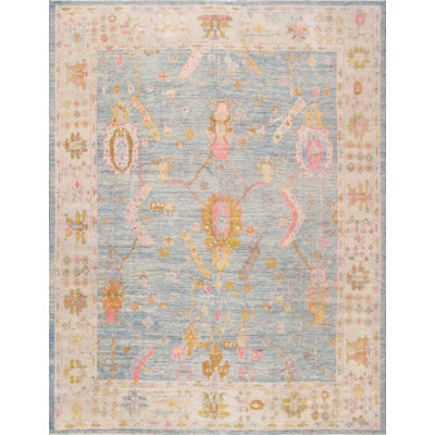 Oushak Hand Knotted Wool Oriental Area Rug in Blue/Ivory/Pink