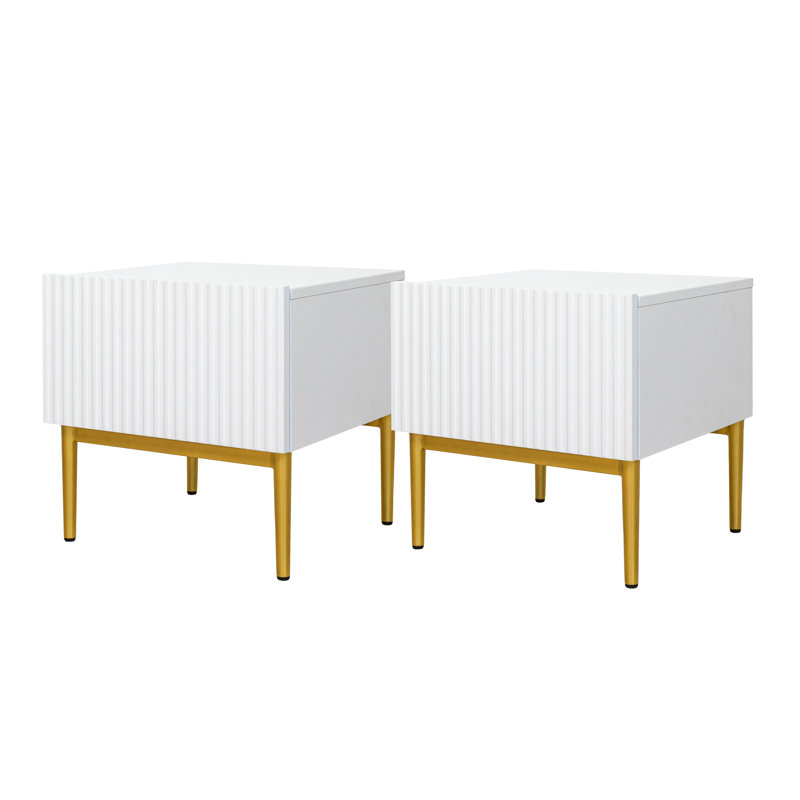 Alantra 46cm W Manufactured Wood Bedside Table, White/Gold