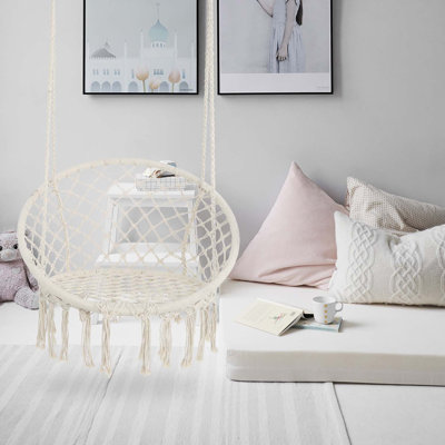 Balancelle noire, chaise hamac en macramé, chaise hamac suspendue en corde de coton de 330 lb maximum pour l'intérieur et l'extérieur