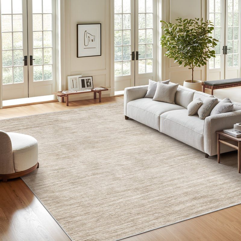 Tapis lavable à rayures rétro antidérapant (beige), Green, Rectangle 6 pi x 9 pi