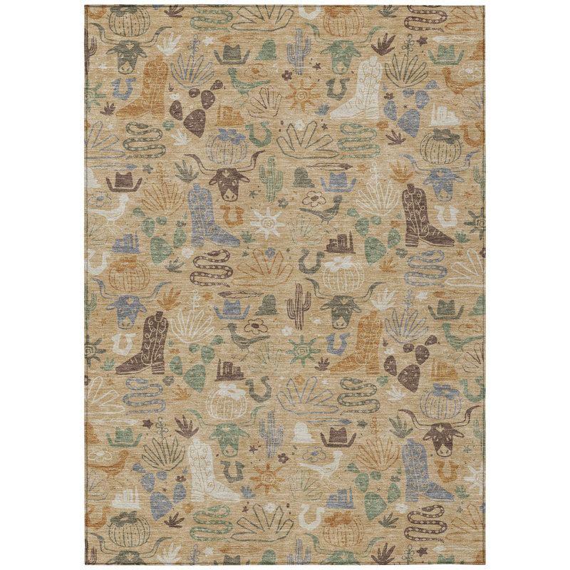 Machine Washable Indoor/Outdoor Chantille ACN2512 Kids Rug, Gold, Rectangle 10' x 14'