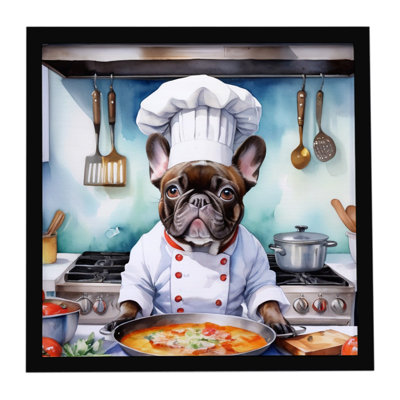 «French Bulldog The Chef», reproduction d'art encadrée