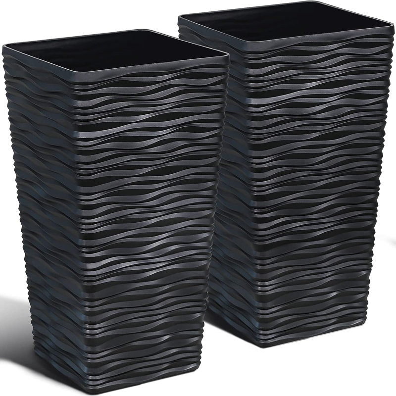 2-Pack Tall Tree Planter, Black, 22.01" H x 10.98" W x 10.98" D, 2