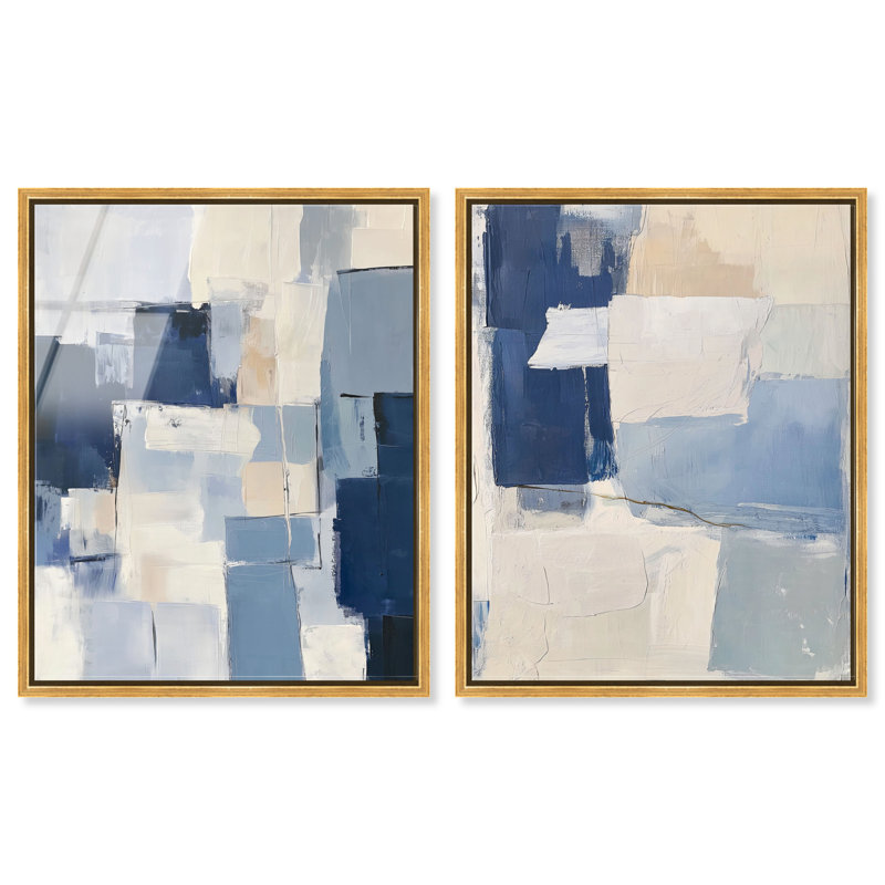«Frozen Horizons», ensemble de décorations murales imprimées en acrylique bleues par Art Remedy, cadre doré, 30 x 36