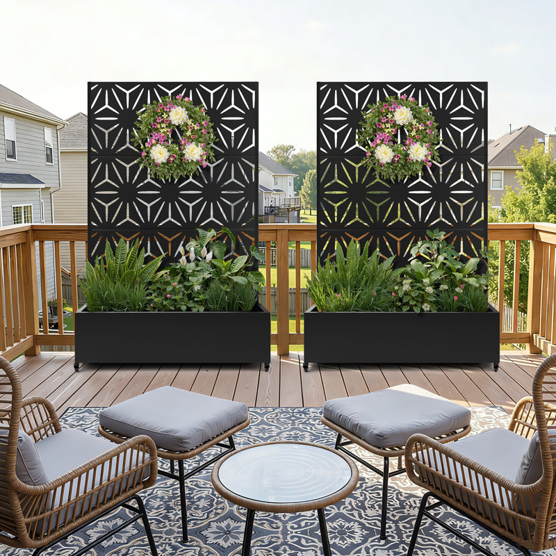 Mur de jardinière en métal avec treillis et roues, lit de jardin surélevé roulant avec écran d'intimité, jardinière verticale extérieure pour plantes grimpantes, légumes et fleurs, métal résistant aux intempéries