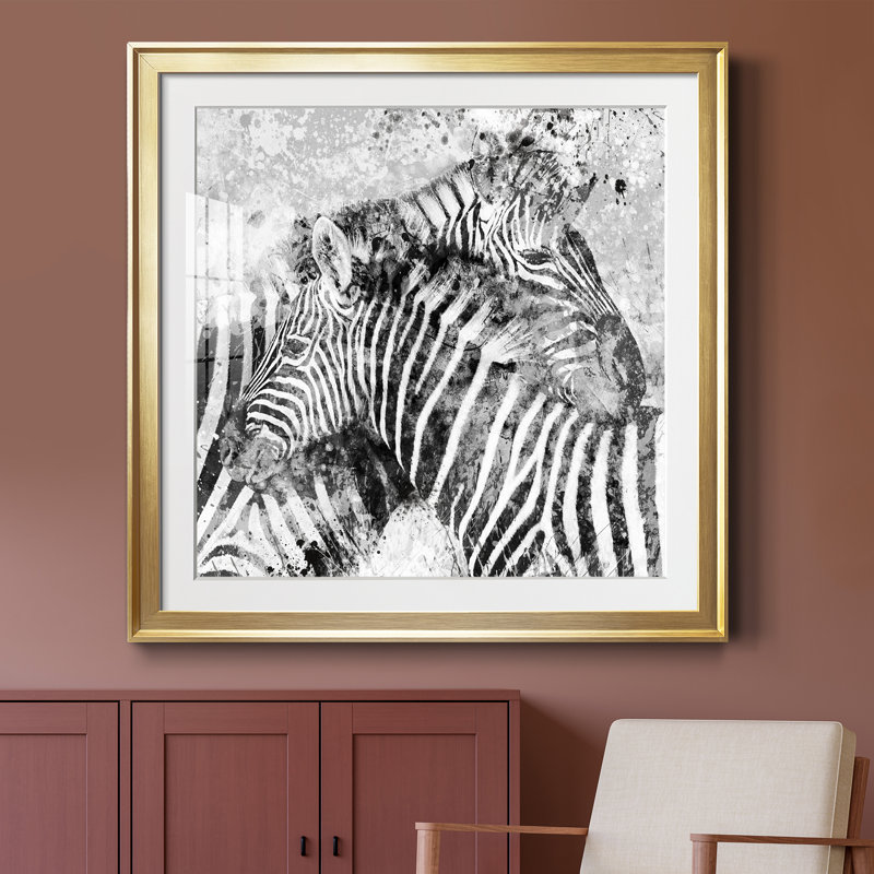 Paire de zèbres - peinture encadrée, H 30,5 po x l 30,5 po x P 1,5 po, Papier encadré doré