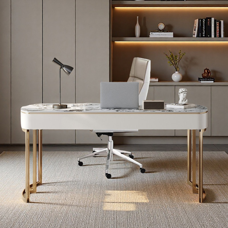 Bureau d'écriture simple en granit, H 29,53 po x l 55,12 po x P 23,62 po, Doré