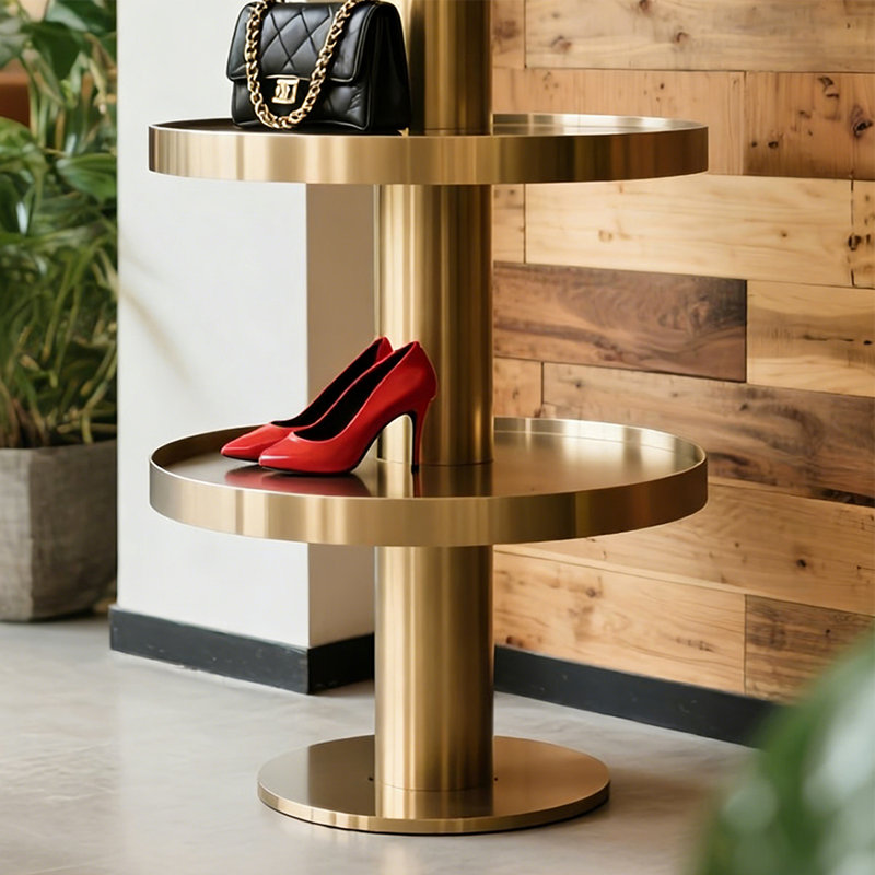 Gold Vertical Round Tier Display Shelf, (4 Shelves) 47.24"H x 19.69"W x 19.69"D