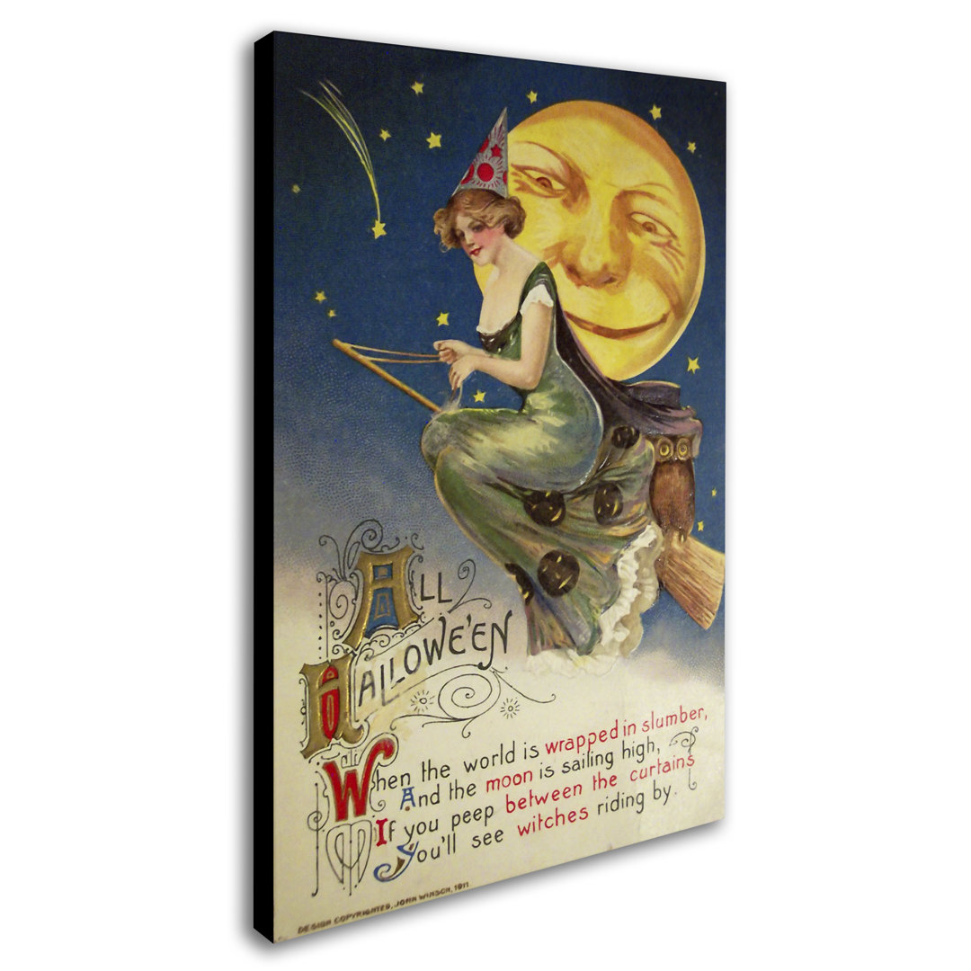'Halloween Witch Greendress Moon' Textual Art on Wrapped Canvas Trademark Fine Art 
