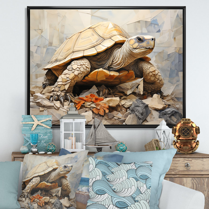 Tortue minimalisme sur toile, H 24 po x l 32 po x P 1 po, Cadre flottant noir