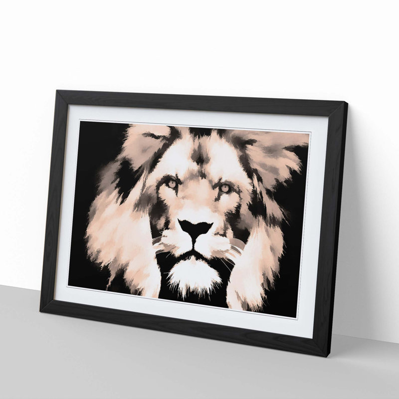 Lion in Abstract - Picture Frame Graphic Art Print, Black, 60cm H x 91cm W x 2cm D