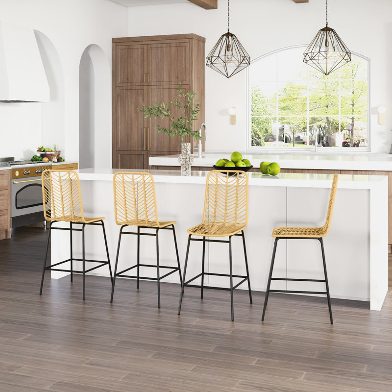 26" Counter Height Bar Stools Of 4, Kitchen Island Stools, Yellow Seat And Back For Breathable Comfort Space, Strong Steel Frame With Foot Pad 4, Seating, & Back, Construction