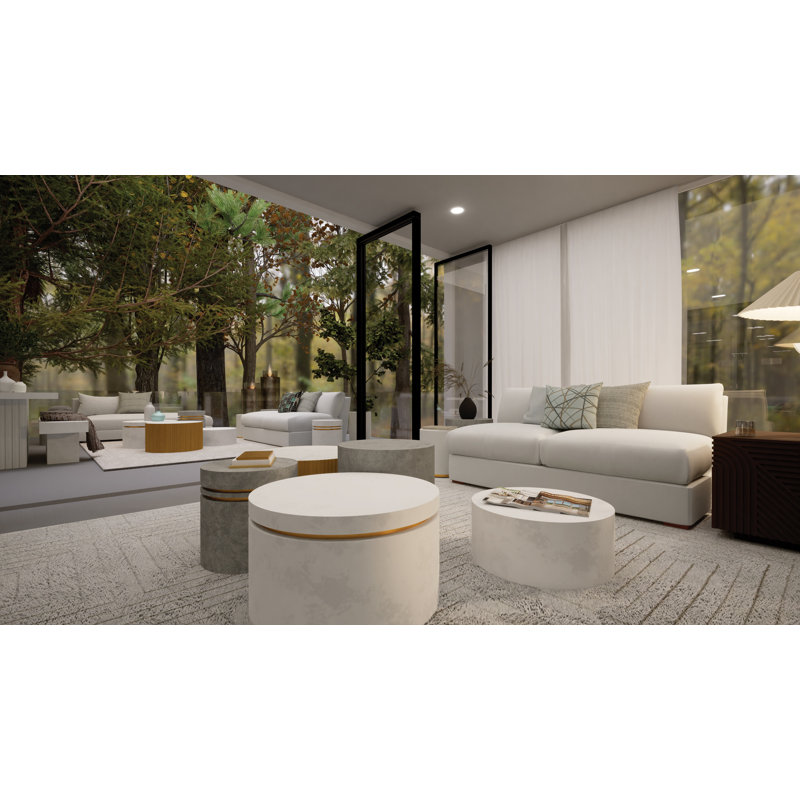 Perpetual Outdoor Round Side Table, Ivory White/Gold