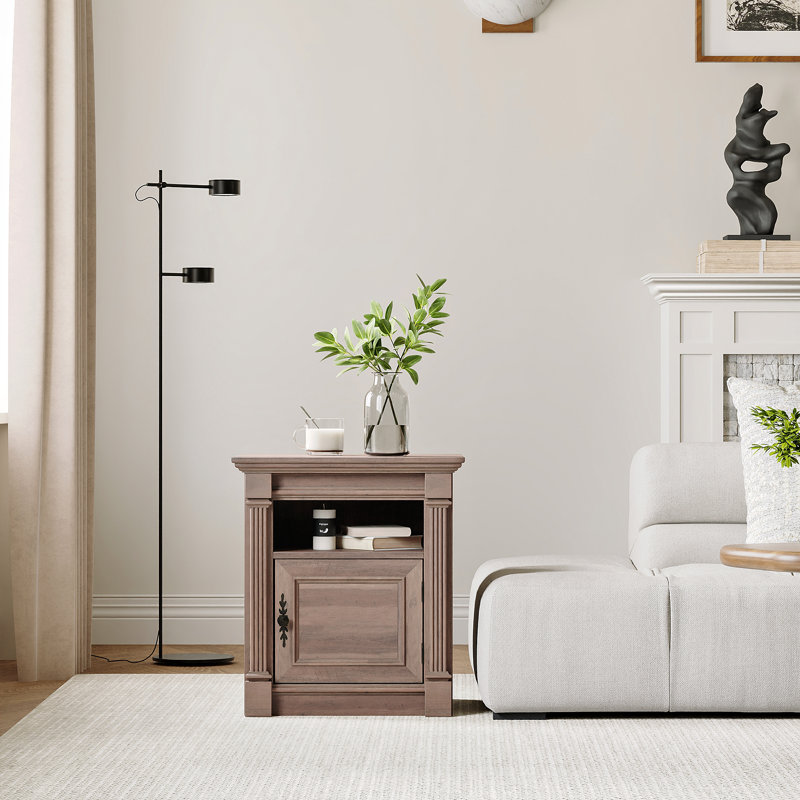 Special Design End Table with 1 Cabinet - Rectangular Wood Top , Smooth Finish – Classic Bedside Table