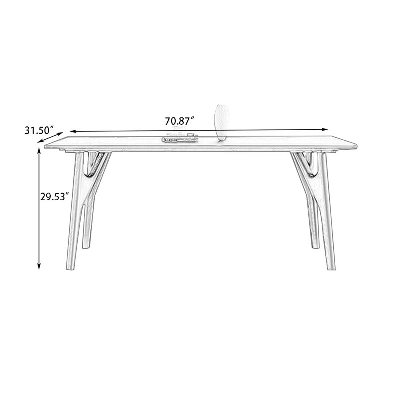 White + Black Rectangular Sintered Stone + Solid Wood Dining Table, Black, H 29,53 po x L 70,87 po x l 31,5 po