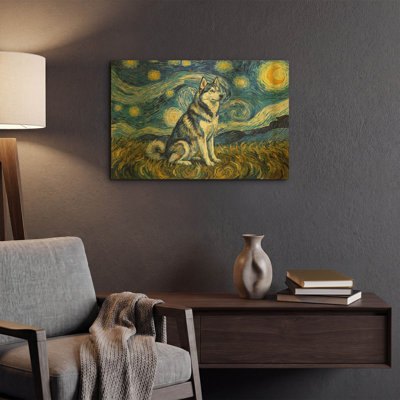 'Siberian Husky Starry Night' By Rich Monet Gold Metal Wall Art, 24" x 16"