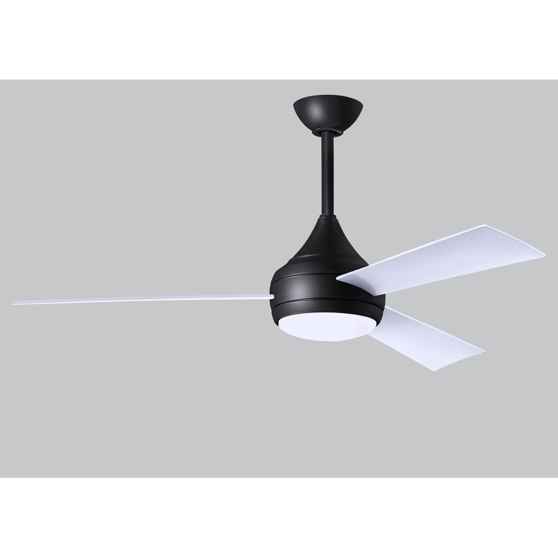 Donaire LED Outdoor Downrod Ceiling Fan, Matte Black, Gloss White