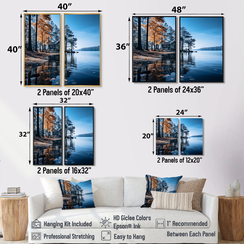 Lake Blue Lakeside Whispers - art mural bleu, H 36 po x l 48 po, Toile tendue, Ne s’applique pas