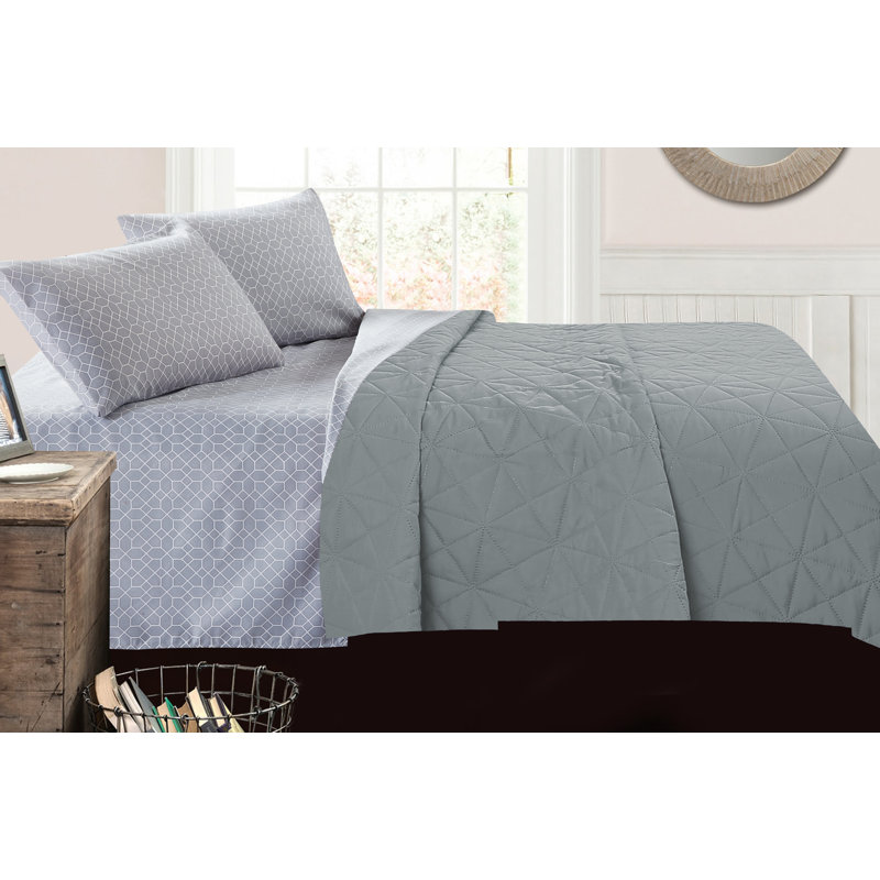 Microfiber Percale Geometric Sheet Set, Full Sheet Set with Fitted Sheet and 2 Pillowcases