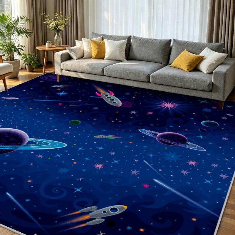 Tapis d'intérieur clair Rocket Cosmic Space Rocket, Rectangle 79 po x 118 po