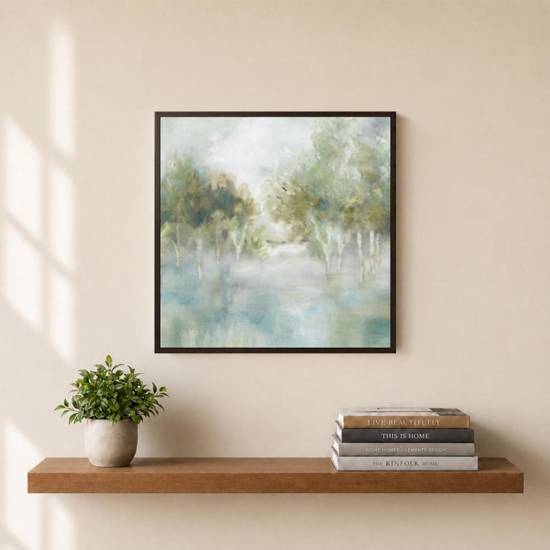 «Tree Lined Brook» par Carol Robinson - Impression sur toile, H 30 po x l 30 po, Cadre plat flottant, Brun