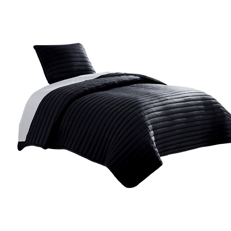 Ensemble d'édredon en microfibre , Noir, Édredon pour grand lit + 2 taies décoratives