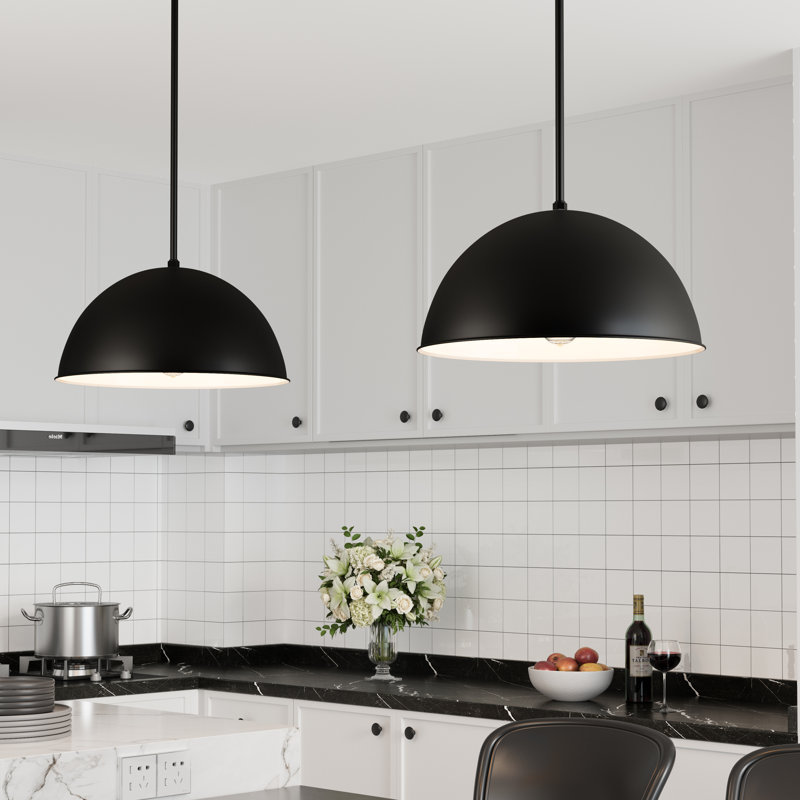 Ébène profond suspendu en satin noir à 1 lumière Ebern Designs R Series