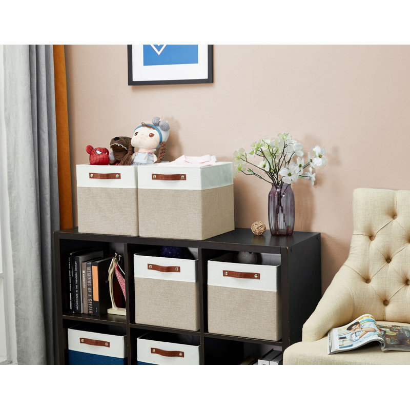 Ensemble de bacs en tissu robuste, H 13 po x l 13 po x P 13 po, Kaki / Blanc