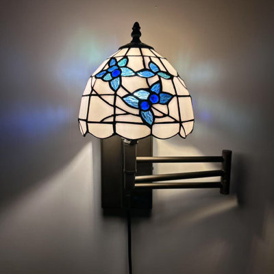 Lampe Tiffany à bras articulé en verre coloré avec bras pivotant en verre coloré l 13 po x P 8 po x H 15 po