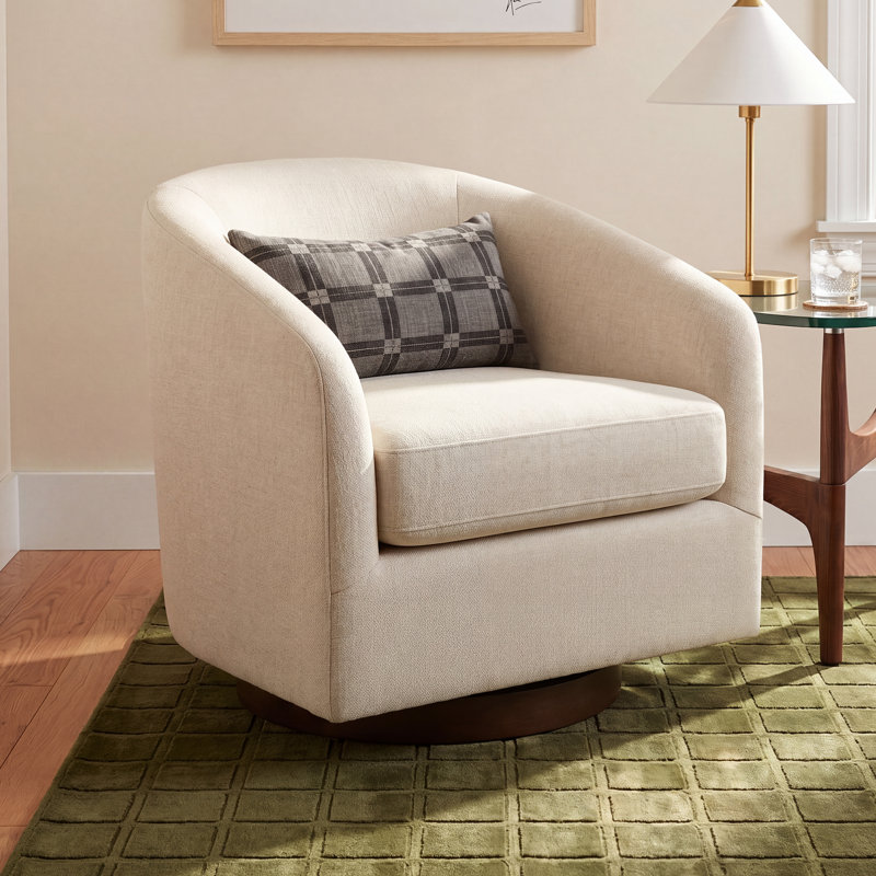 Bennett Upholstered Swivel Barrel Chair, Effie Linen Performance Linen
