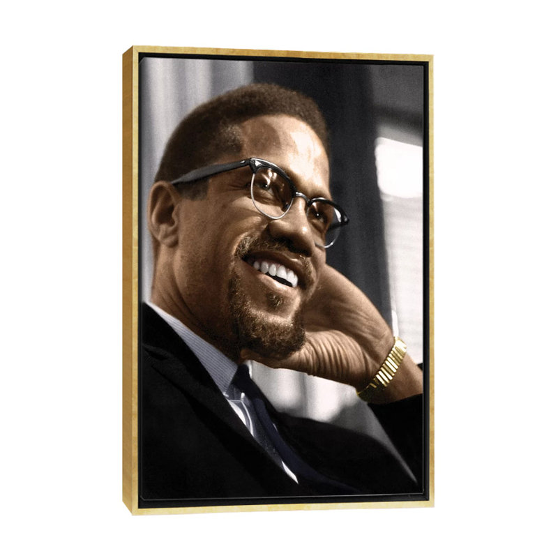 Malcolm X (1925-1965) par Granger-impression, Pas de tapis, H 26 po x l 18 po x 1,5 po, Toile encadrée d'or