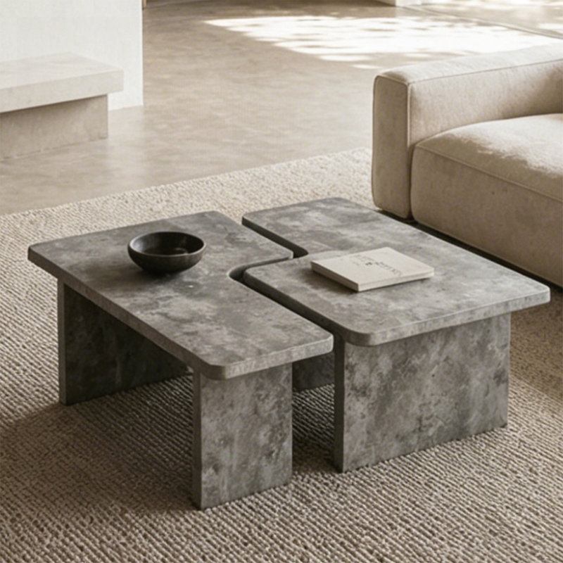 Ensemble de 2 tables basses modulables, ensemble de tables gigognes en forme de L, Gris