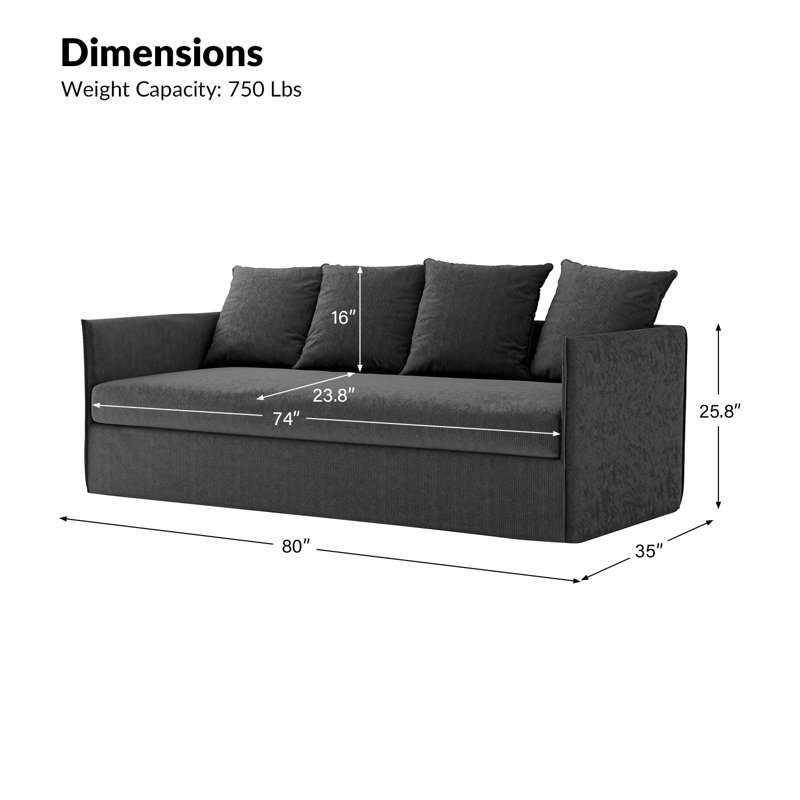 Boduram 80'' Sofa, Charcoal Corduroy