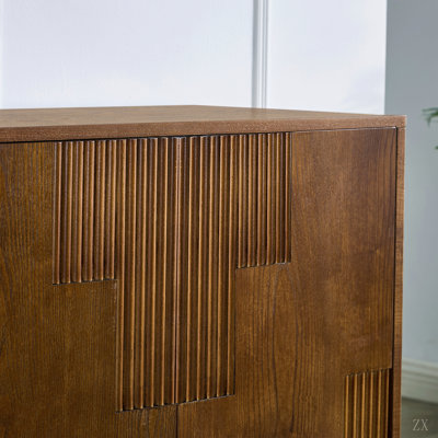 44.3'' Mid Century Modern Buffet Cabinet with Storage, Farmhouse Sideboard with Vertical-stripe Patchwork Design & Adjustable Shelves, TV Stand for Living Room Kitchen Dining Room Entryway
