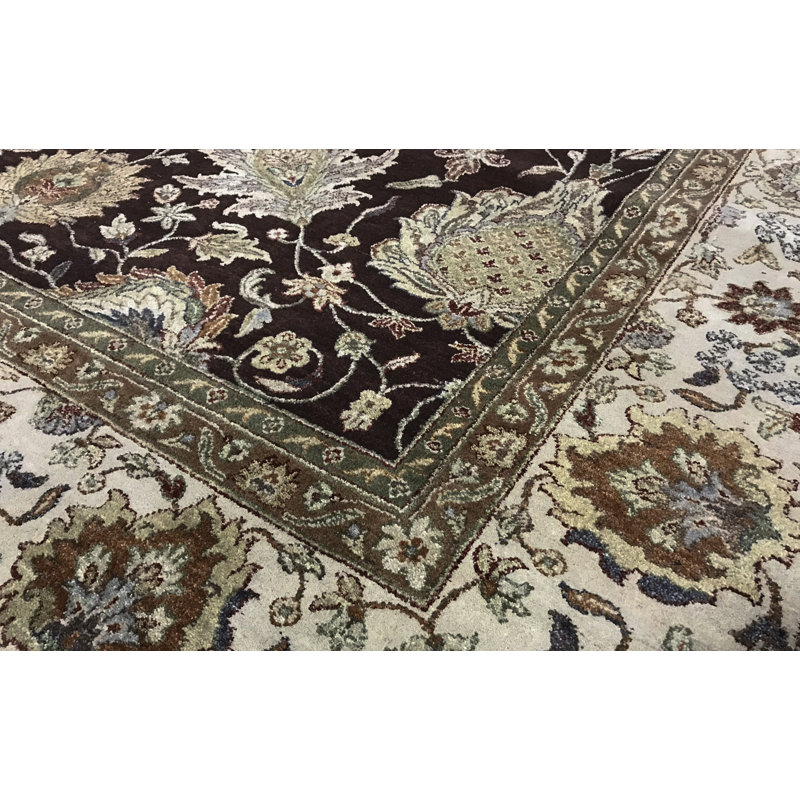 Tapis brun et beige de haute qualité noué à la main