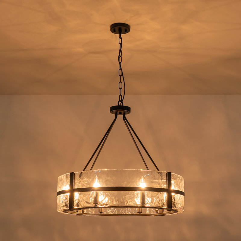 8-Light Dimmable Drum Chandelier, Matte Black, Clear
