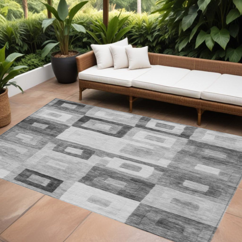 Tapis intérieur / extérieur gris et gris anthracite lavable 8 pi x 10 pi