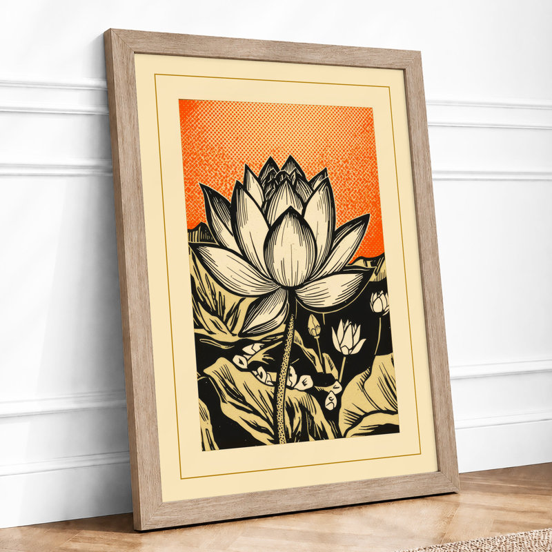 Lotus in Bloom Botanical - Framed Print, A2 - 59.4 x 42.0 cm, Oak