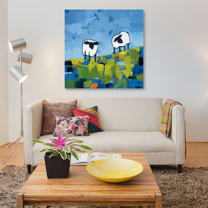 « two brebis », reproduction d’art sur toile, H 37 po x l 37 po x P 1,5 po, Toile tendue, Pas de tapis