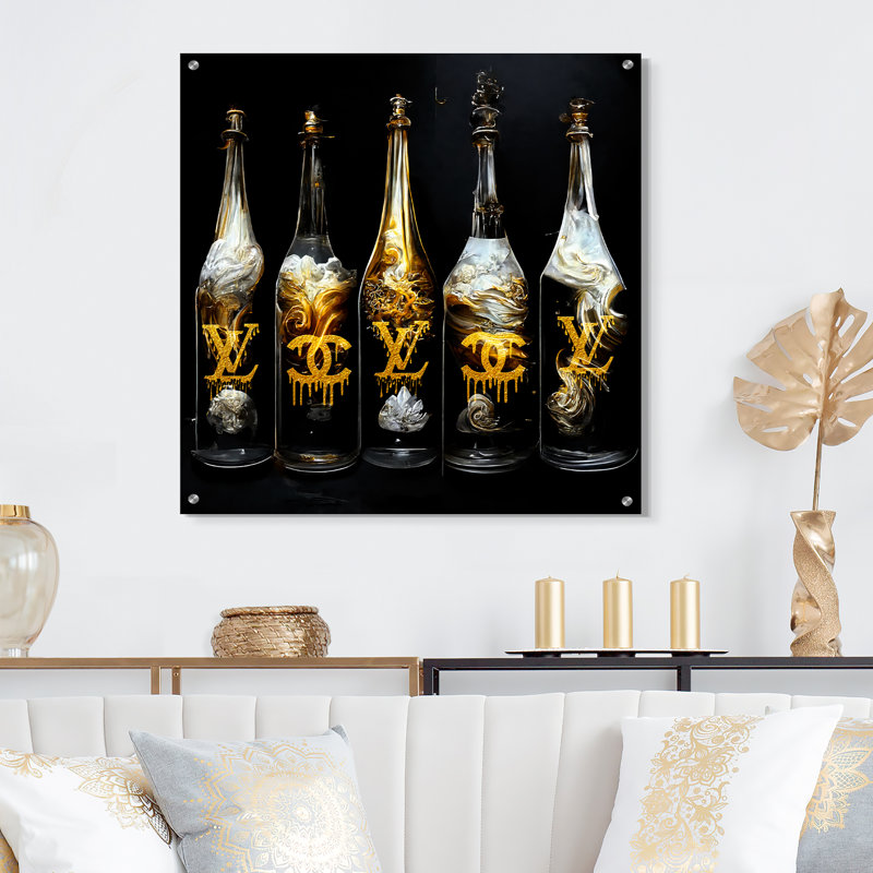 Créateur de mode bouteilles de champagne - Art mural acrylique, H 16 po x l 16 po