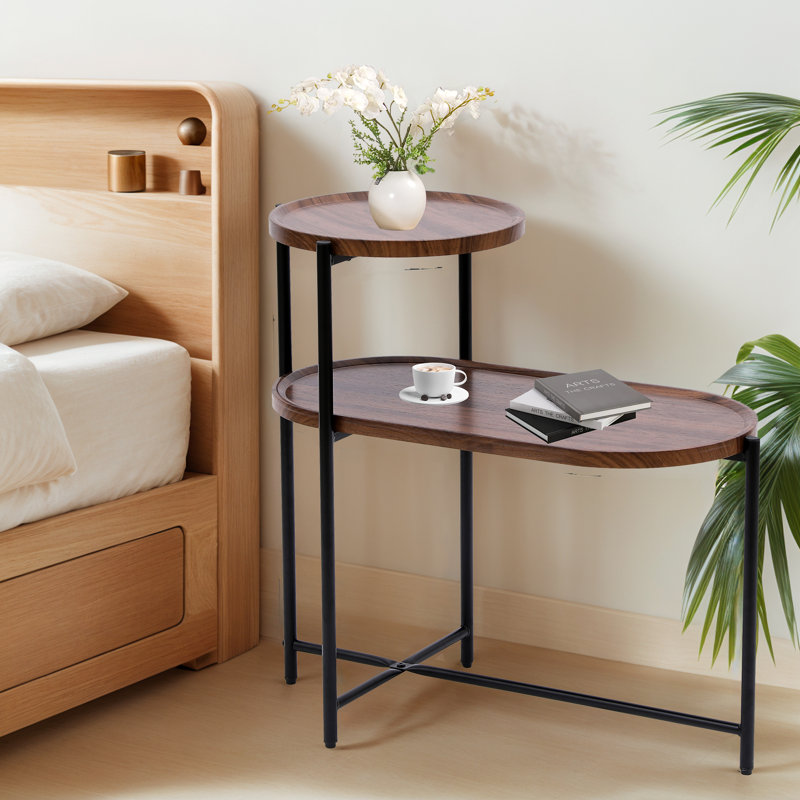 Petite table basse moderne à 2 niveaux, Brun