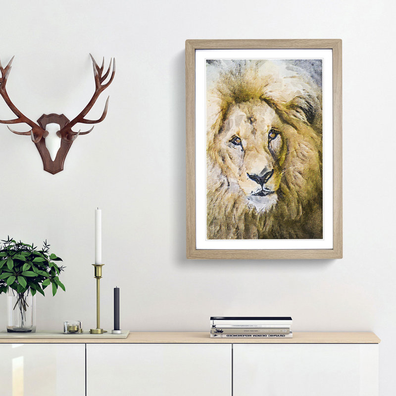The Face of a Lion - Picture Frame Painting Print, 48cm H x 36cm W x 2cm D, Oak Framed
