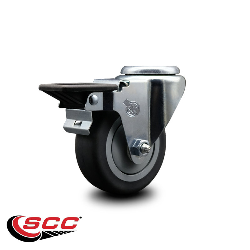 3.5 Inch Thermo Rubber Wheel Swivel Bolt Hole Caster with Posi Lock Brake