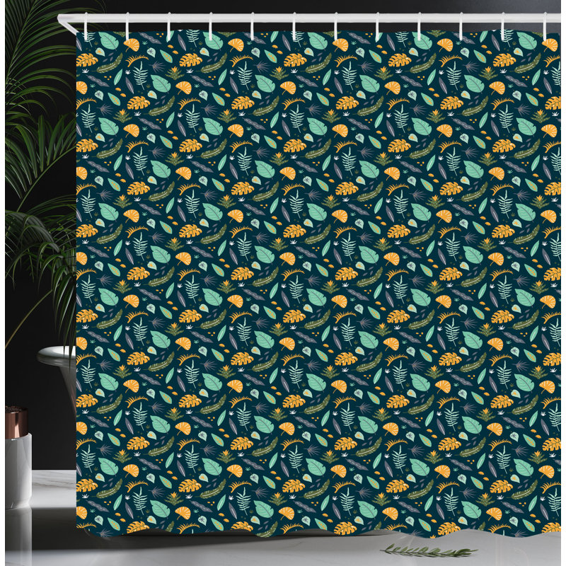 Dakota Fields Leaves Shower Curtain Tropical Plants Pattern Multicolor, 70"H x 69"W