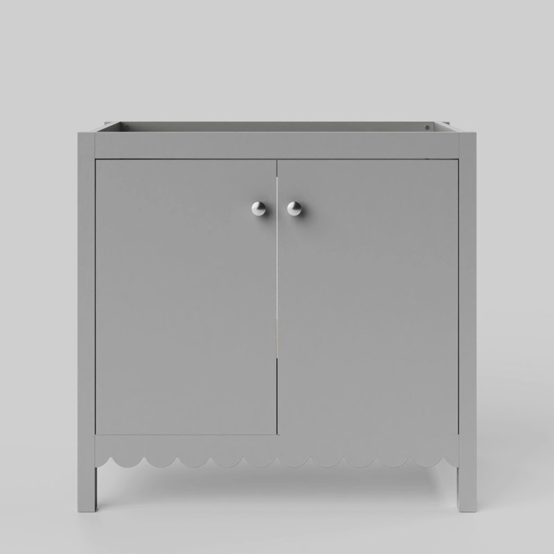 Meuble-lavabo simple 36 po Scalloped - gris clair - sans comptoir - boutons en nickel brossé, Gris, Nickel brossé