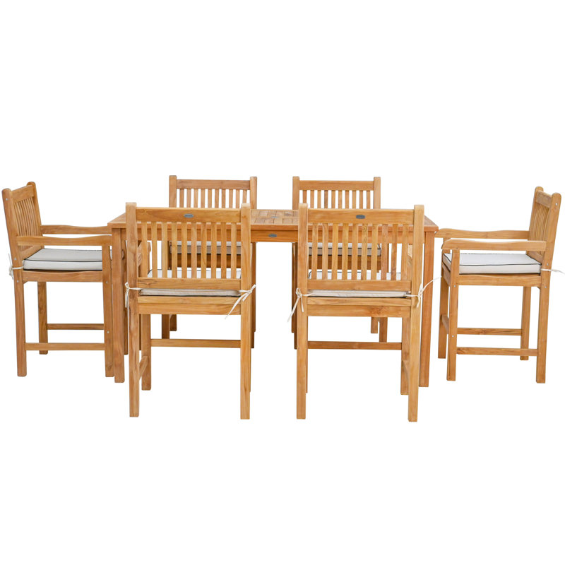 Outdoor 7 - Piece Teak Dining Set with Cushions, 71" L x 35.5" W x 35" H
