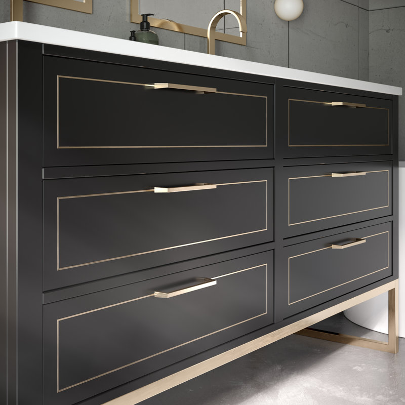Markham 60'' W Double Vanity, Midnight Black, Satin Brass, Universal Calacatta Quartz
