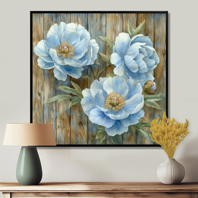 Grandes pivoines bleues par la porte de la ferme III - pivoines, art mural